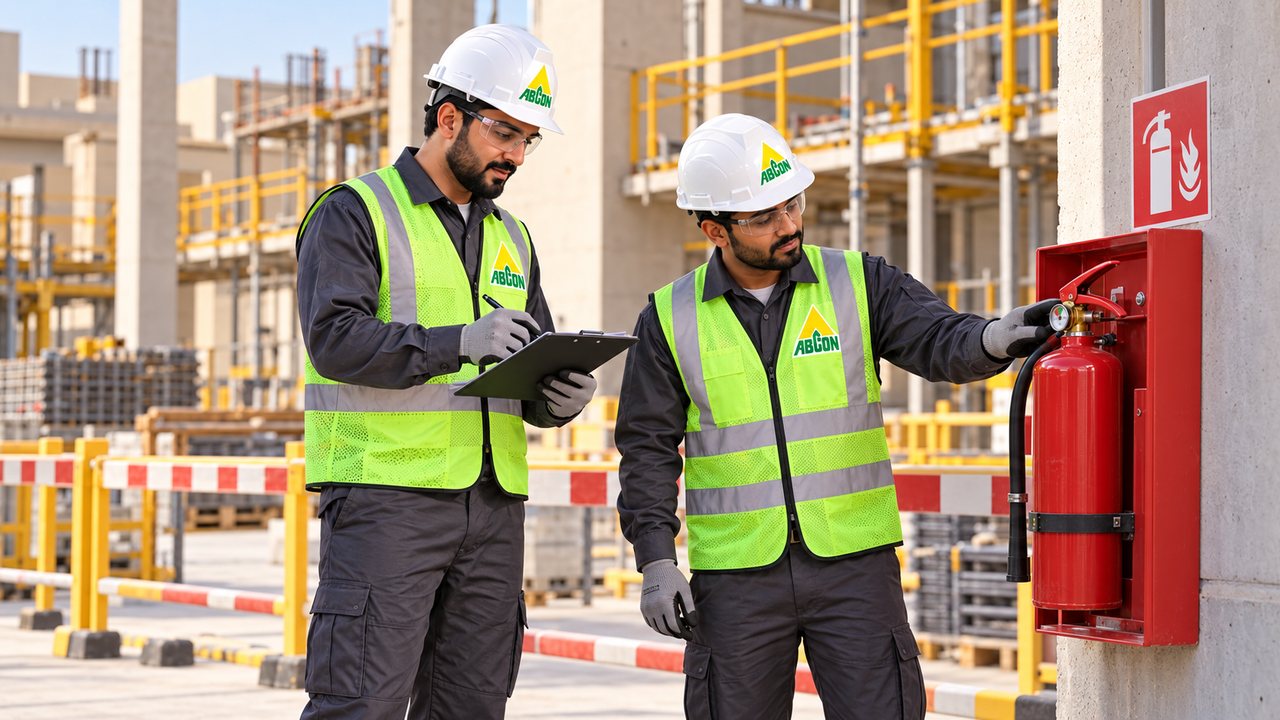 Safety inspection of fire-protection equipment at a construction site